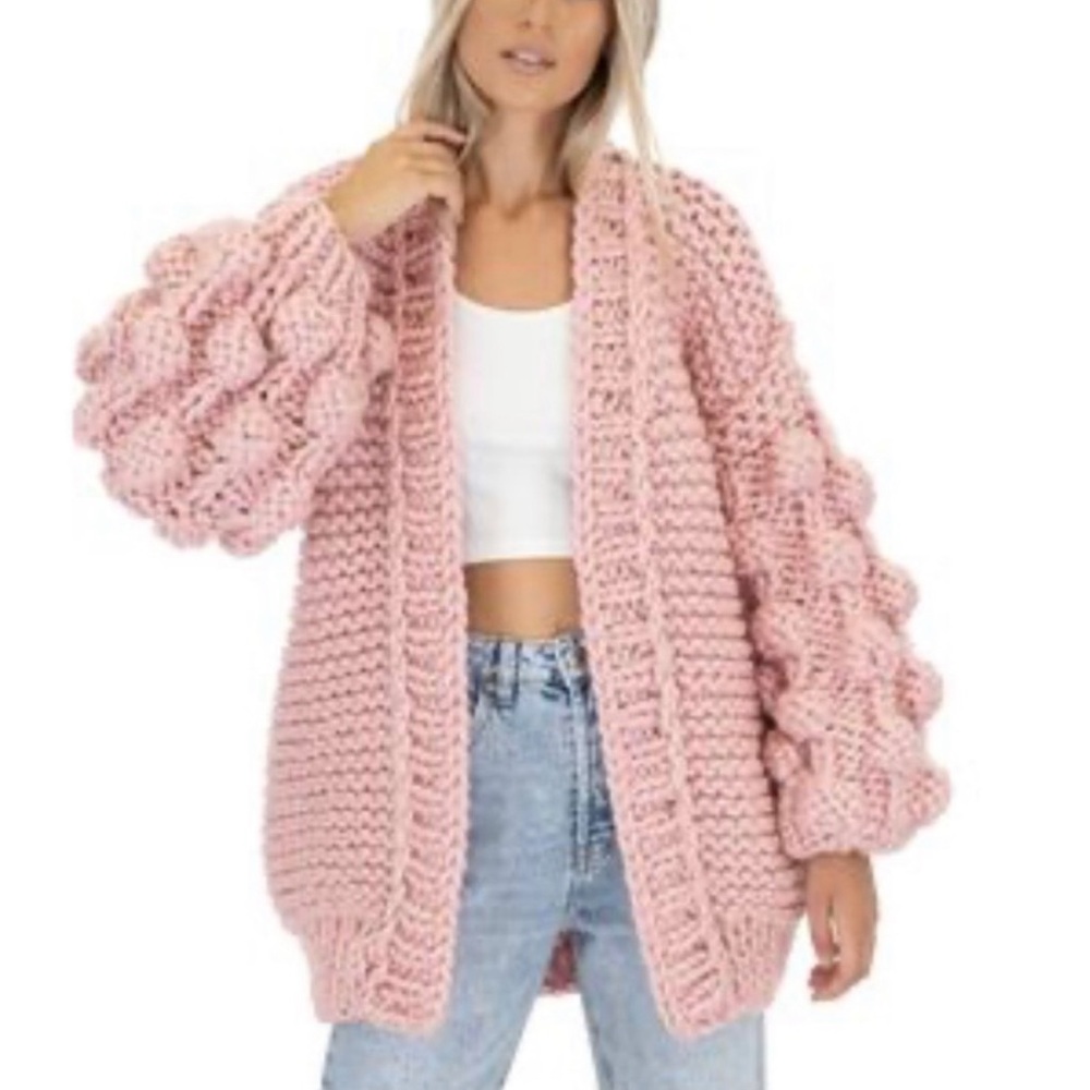 Hayden Cream Bubble Sleeve Knit Cardigan Sweater Size Small / Medium